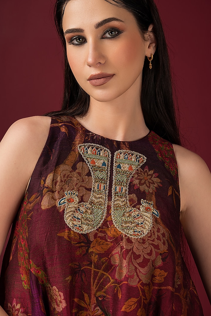 Maroon Satin Dhoti Set by Q by Sonia Baderia at Pernia's Pop Up Shop