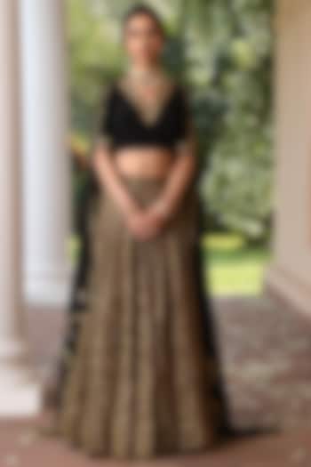 Pure Dark Gold Embroidered Wedding Lehenga Set by Q by Sonia Baderia at Pernia's Pop Up Shop