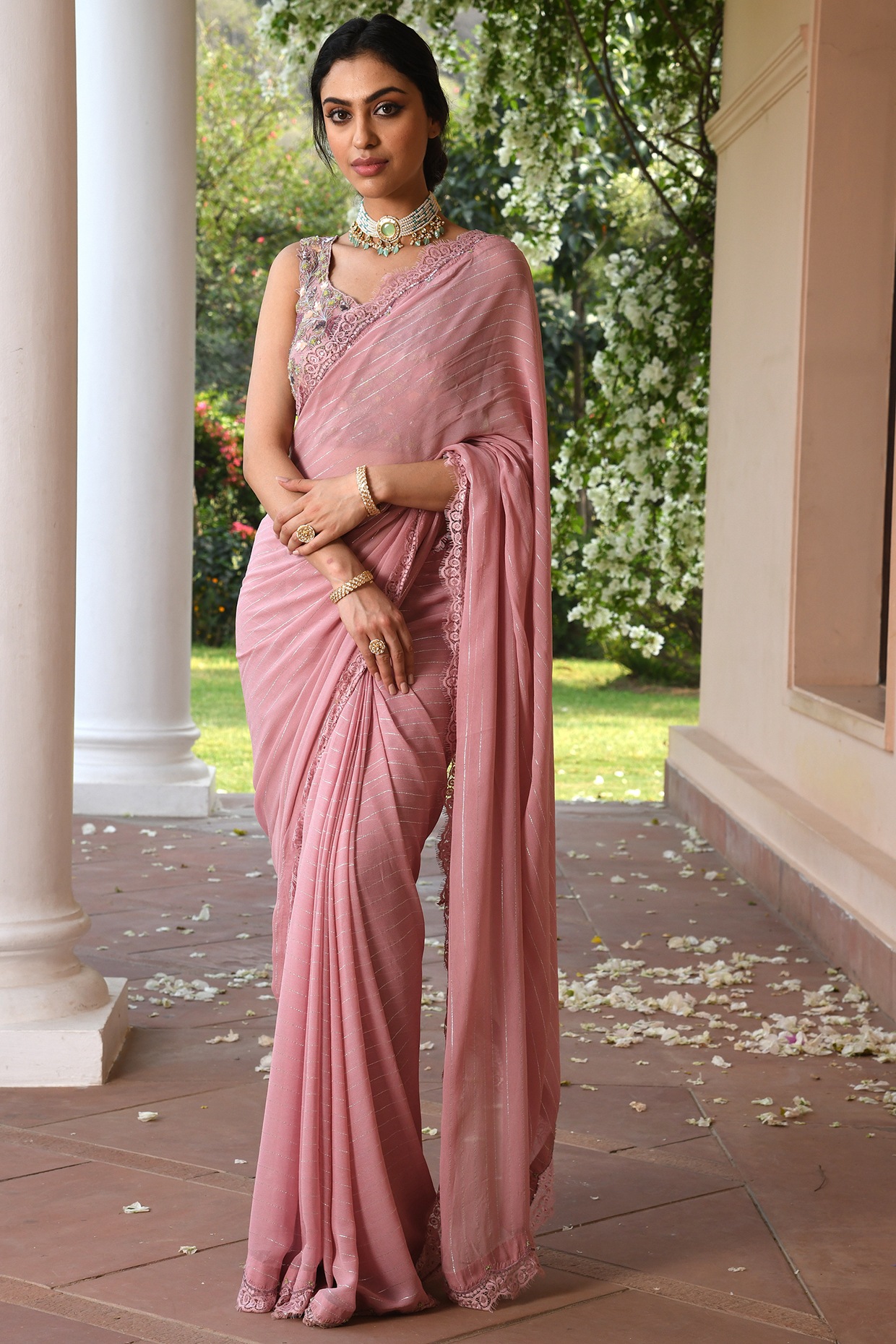 Buy Candy Pink Pleated Saree In Lycra