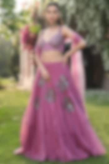 Rich Mauve Embroidered Lehenga Set by Q by Sonia Baderia