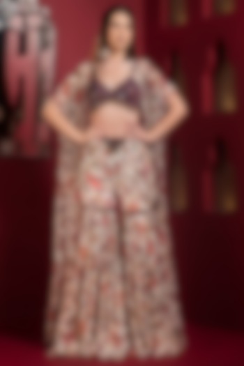 Off-White Chiffon Printed Tiered Party Wear Sharara Set by Q by Sonia Baderia at Pernia's Pop Up Shop