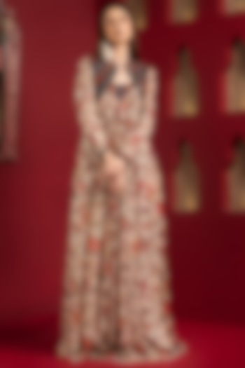 Off-White & Black Chiffon Printed Jacket Vacation Dress by Q by Sonia Baderia at Pernia's Pop Up Shop