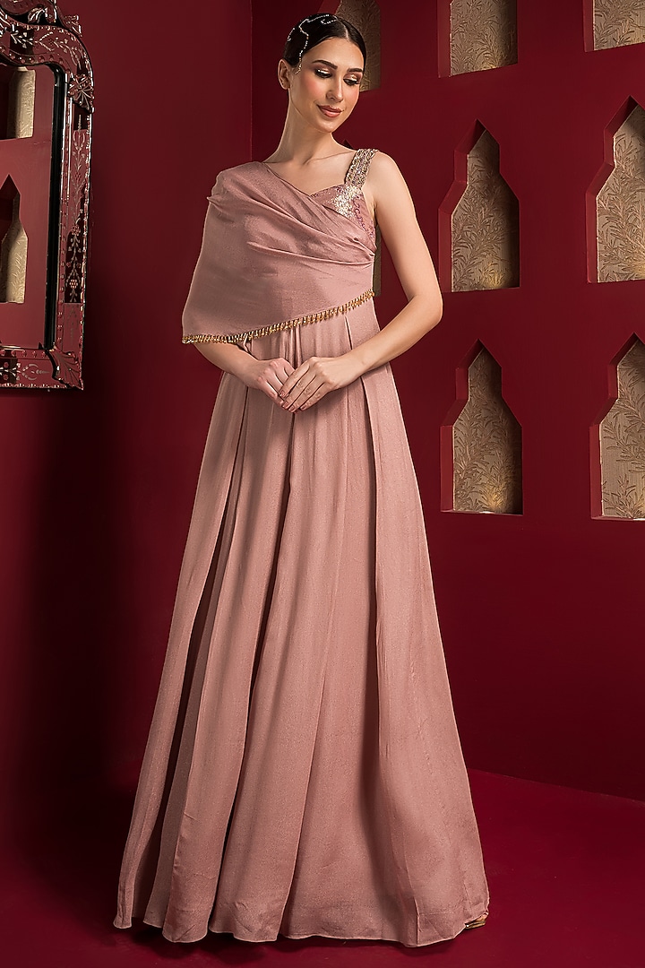 Pastel Pink Lurex Georgette Jumpsuit by Q by Sonia Baderia at Pernia's Pop Up Shop