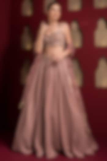 Pastel Pink Crepe Wedding Lehenga Set by Q by Sonia Baderia at Pernia's Pop Up Shop