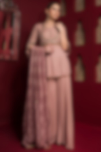 Pastel Pink Crepe Party Wear Sharara Set by Q by Sonia Baderia at Pernia's Pop Up Shop