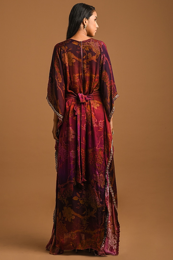 Maroon Silk Satin Kaftan by Q by Sonia Baderia at Pernia's Pop Up Shop