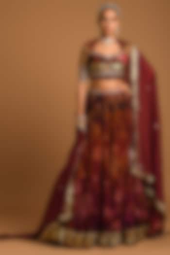 Maroon Embroidered Lehenga Set by Q by Sonia Baderia