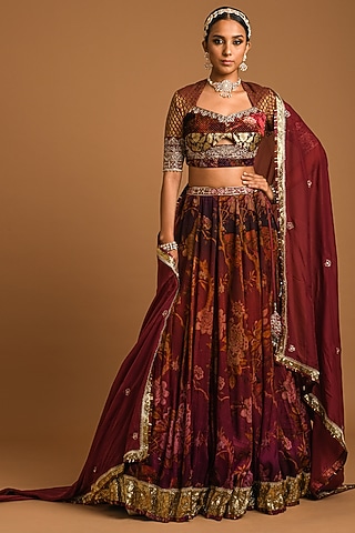 Maroon Embroidered Lehenga Set by Q by Sonia Baderia
