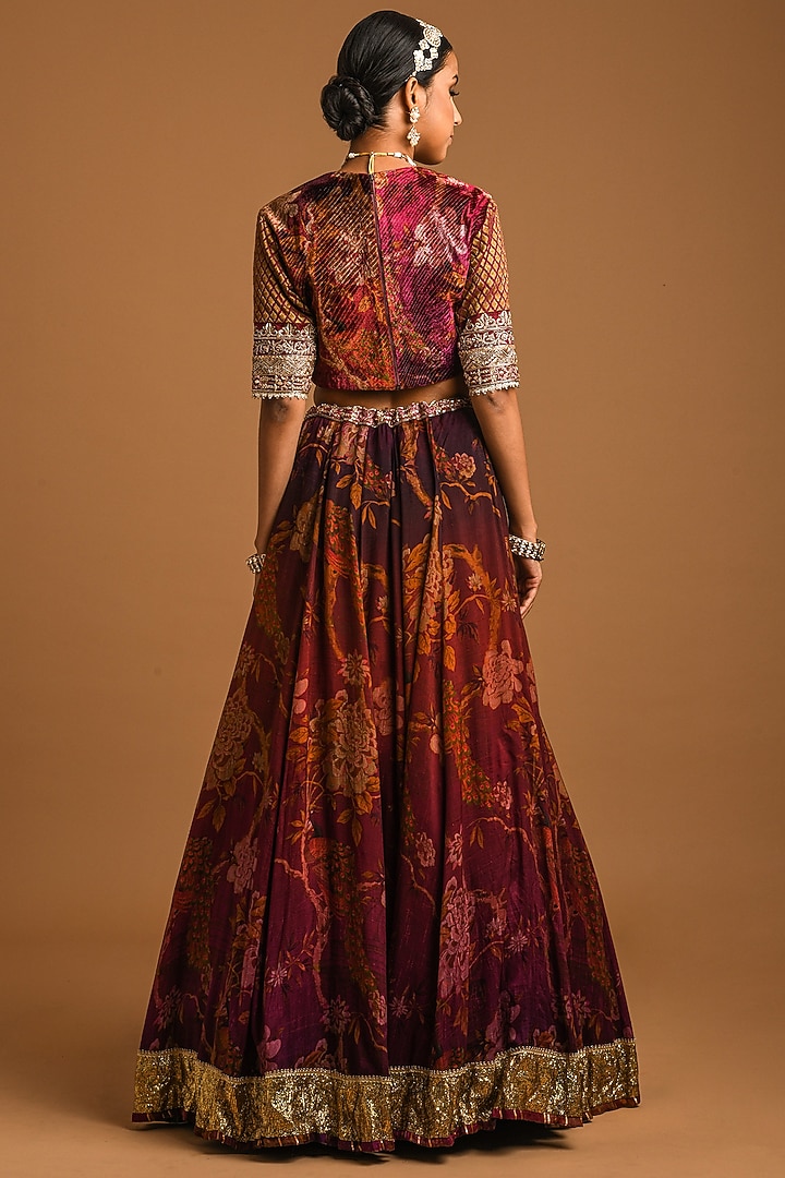 Maroon Embroidered Wedding Lehenga Set by Q by Sonia Baderia at Pernia's Pop Up Shop
