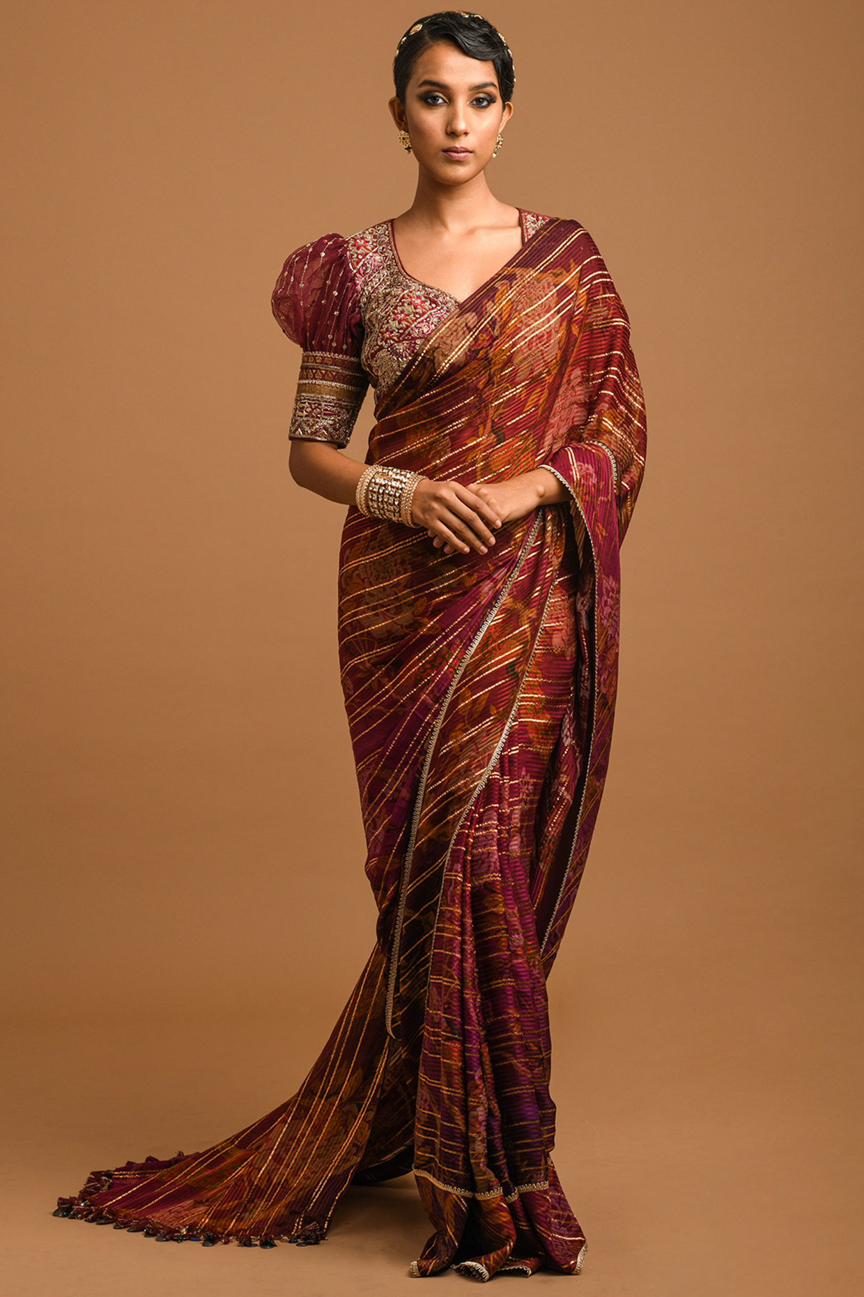 Maroon Printed Wedding Saree Set by Q by Sonia Baderia at Pernia's Pop Up Shop