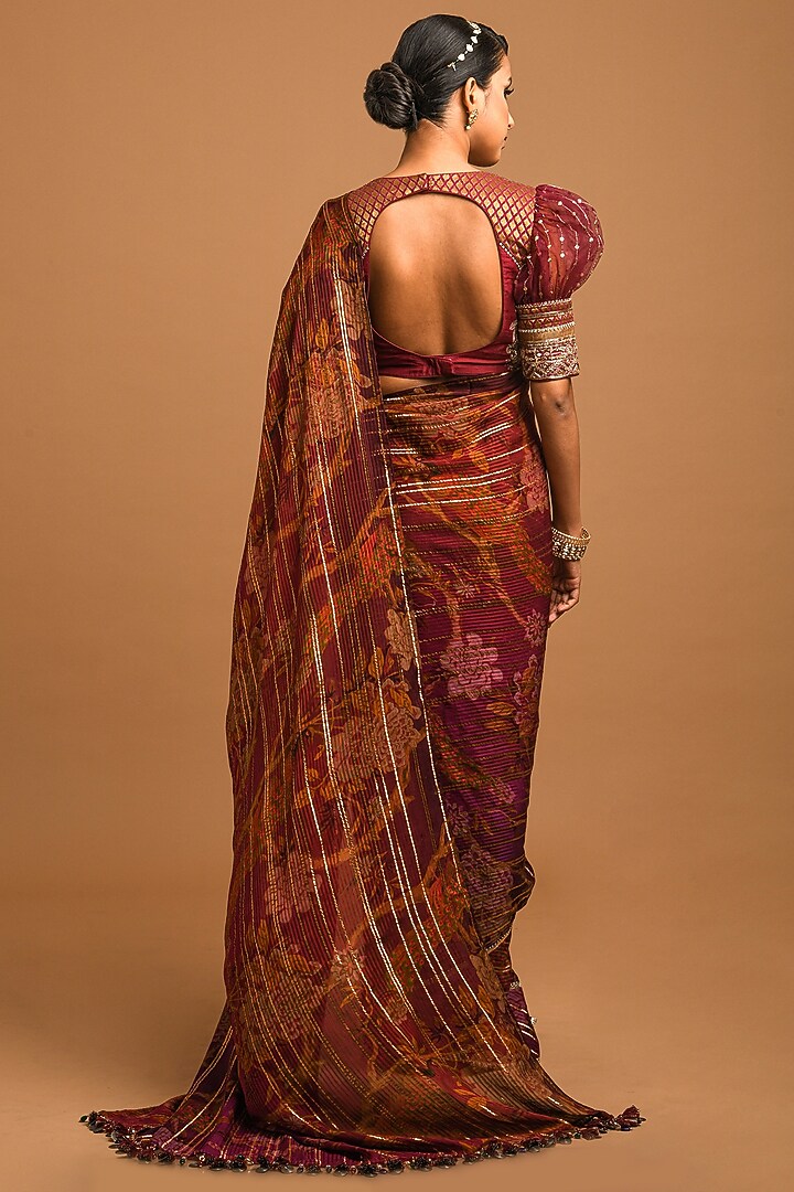 Maroon Printed Wedding Saree Set by Q by Sonia Baderia at Pernia's Pop Up Shop