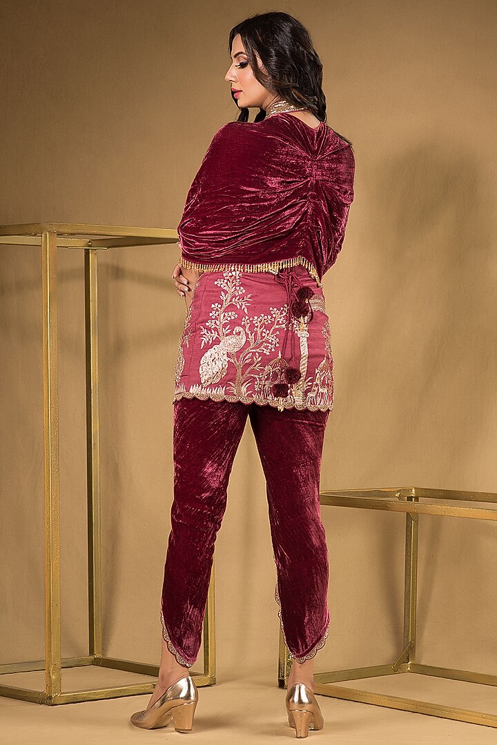 Maroon Silk Velvet Pant Set by Q by Sonia Baderia at Pernia's Pop Up Shop