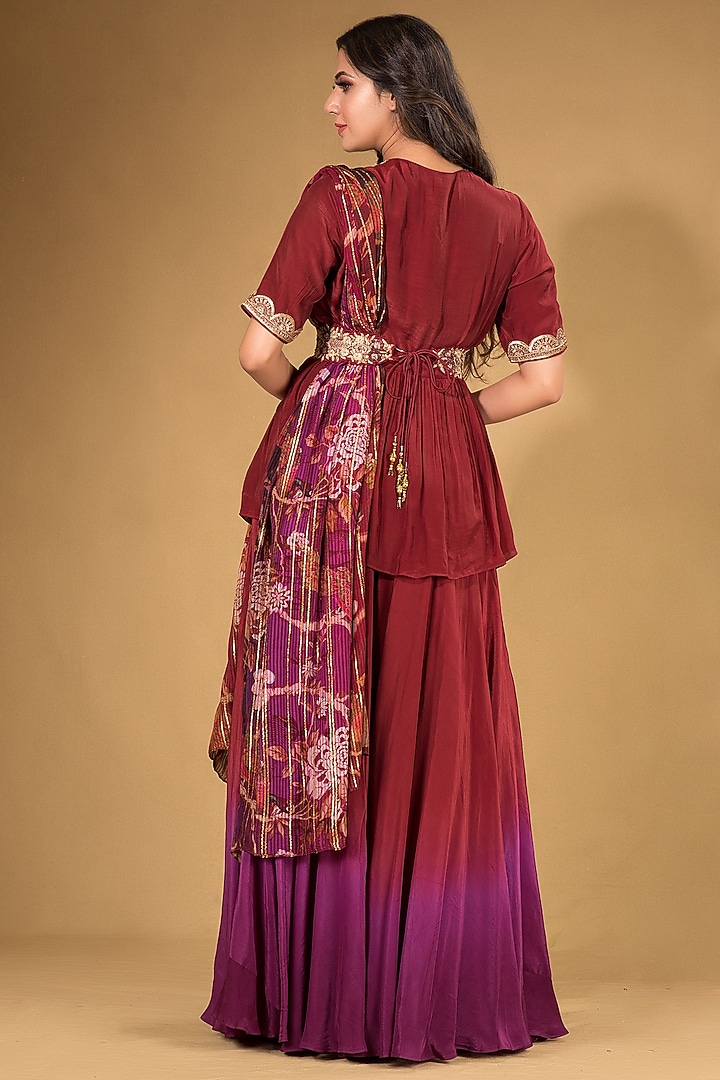 Maroon Crepe Party Wear Sharara Set by Q by Sonia Baderia at Pernia's Pop Up Shop