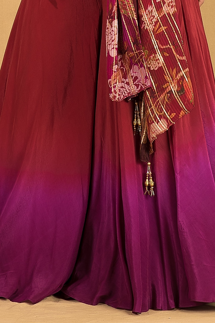 Maroon Crepe Party Wear Sharara Set by Q by Sonia Baderia at Pernia's Pop Up Shop