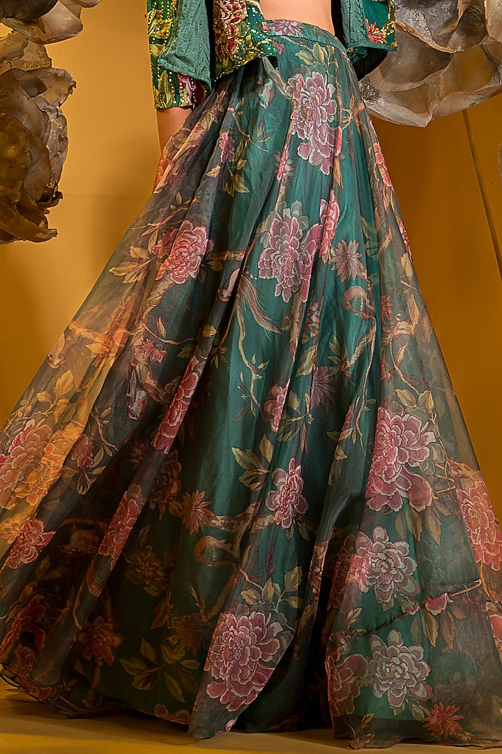 Green Organza Printed Skirt Set by Q by Sonia Baderia at Pernia's Pop Up Shop