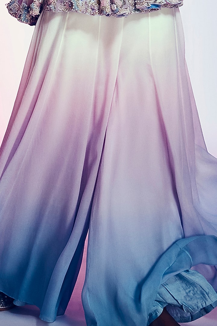 Off-White & Lilac Ombre Net Flared Party Wear Sharara Set by Q by Sonia Baderia at Pernia's Pop Up Shop