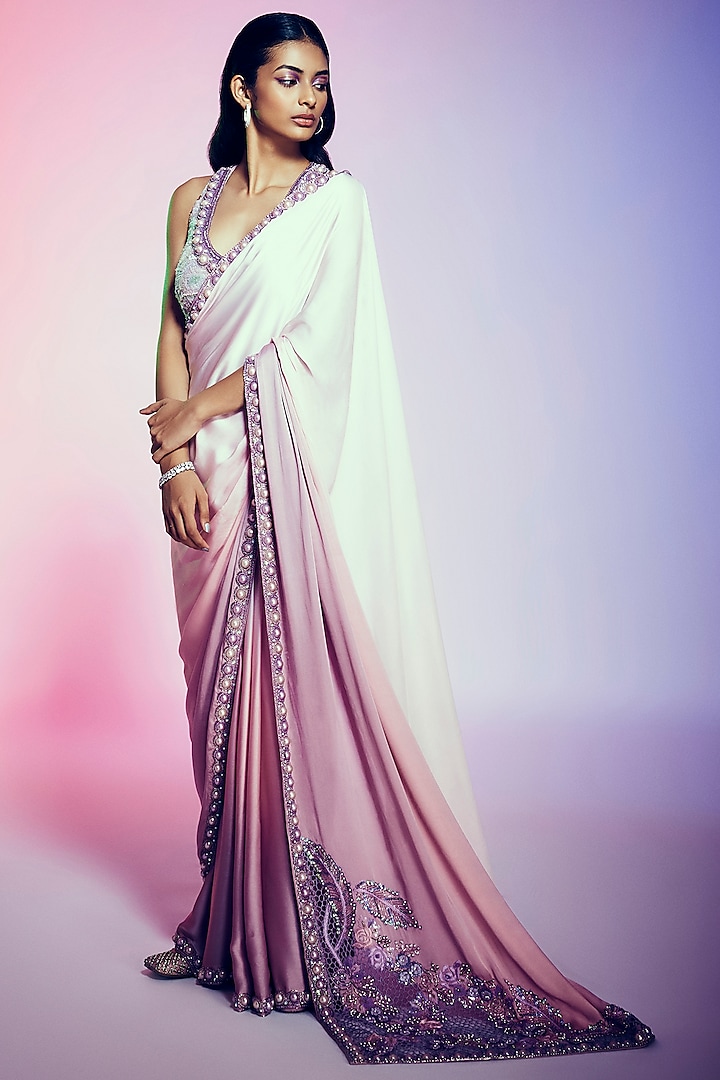 Lilac Ombre Embroidered Saree by Q by Sonia Baderia