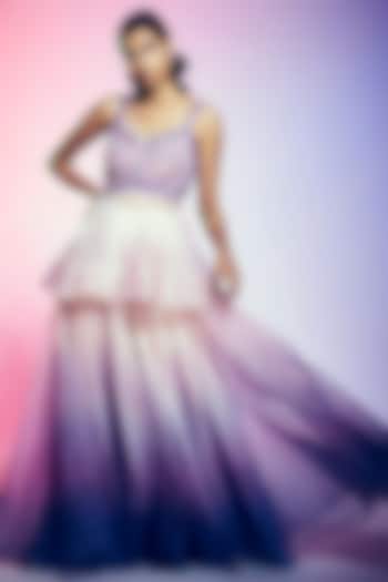 Lilac & Peach Ombre Flared Party Wear Sharara Set by Q by Sonia Baderia at Pernia's Pop Up Shop