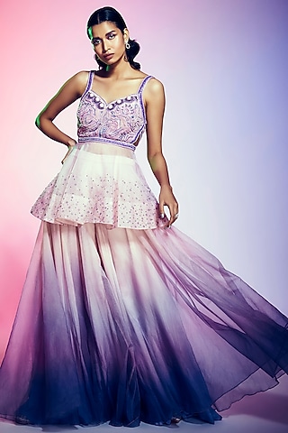 Lilac & Peach Ombre Flared Sharara Set by Q by Sonia Baderia