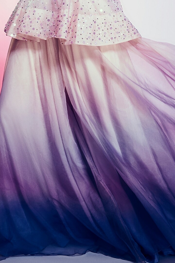 Lilac & Peach Ombre Flared Party Wear Sharara Set by Q by Sonia Baderia at Pernia's Pop Up Shop