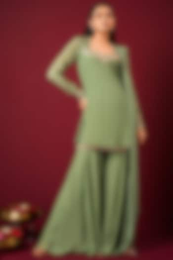 Mint Crepe Gharara Set by Q by Sonia Baderia at Pernia's Pop Up Shop