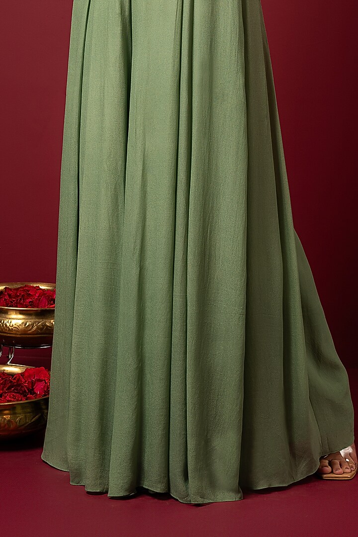 Mint Crepe Mirror Embroidered Jumpsuit With Jacket by Q by Sonia Baderia at Pernia's Pop Up Shop