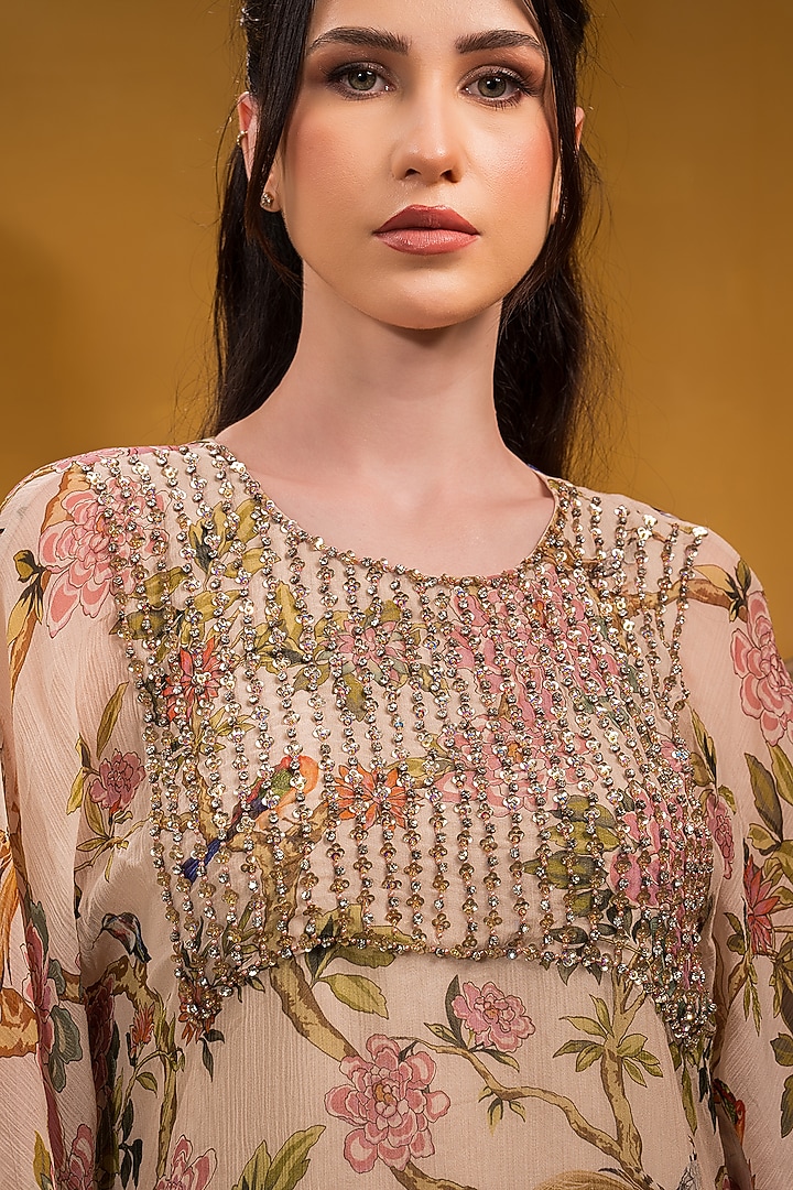 Beige Chiffon Printed Kurta Set by Q by Sonia Baderia at Pernia's Pop Up Shop