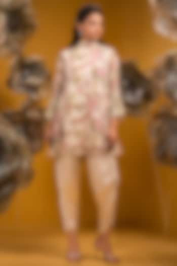 Beige Chiffon Printed A-Line Kurta Set by Q by Sonia Baderia at Pernia's Pop Up Shop