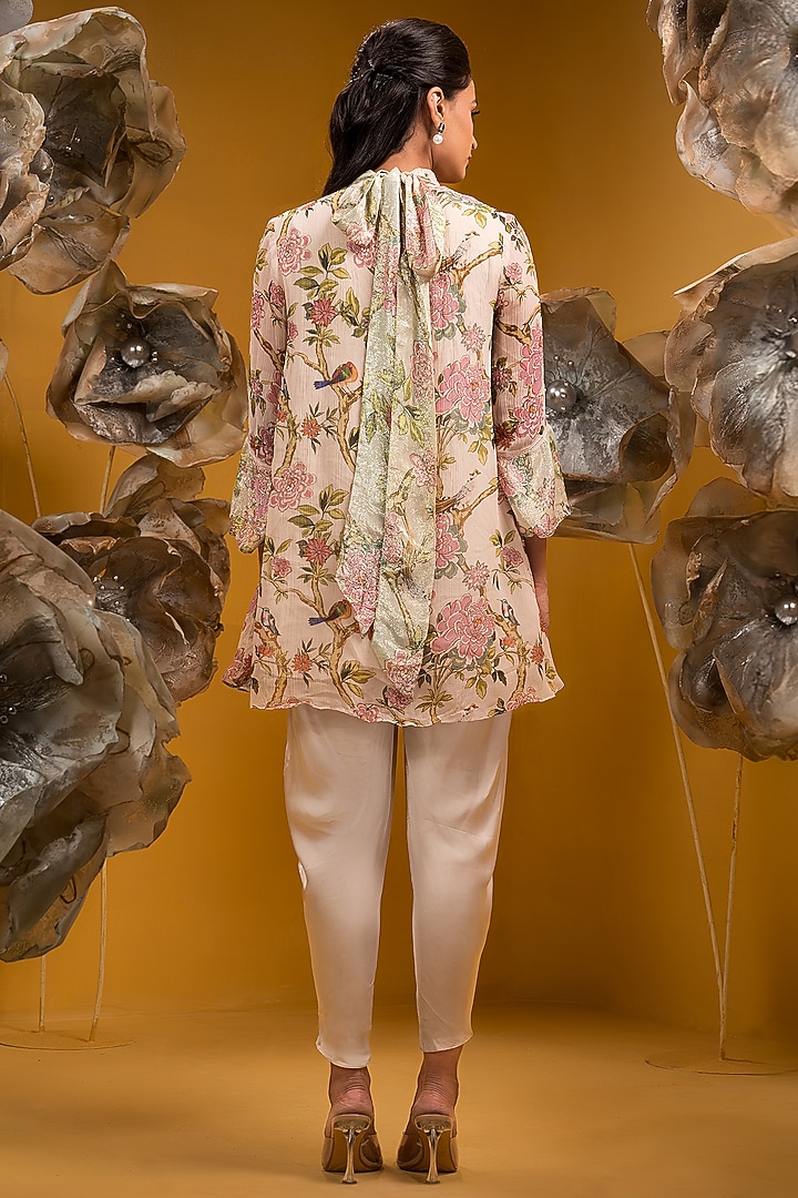 Beige Chiffon Printed A-Line Kurta Set by Q by Sonia Baderia at Pernia's Pop Up Shop