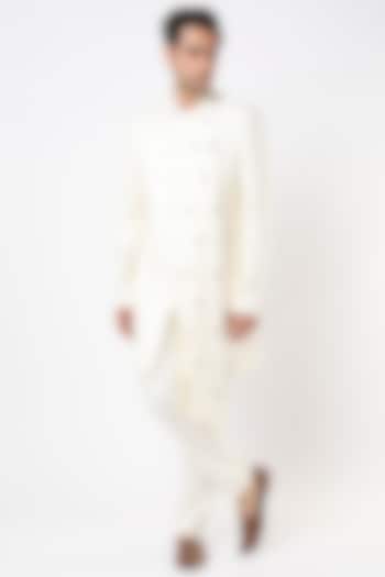 White Embroidered Draped Indo-Western Jacket Set by Qbik Men at Pernia's Pop Up Shop