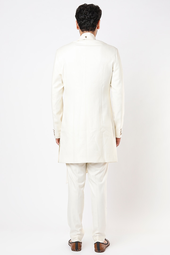 White Embroidered Draped Indo-Western Jacket Set by Qbik Men at Pernia's Pop Up Shop
