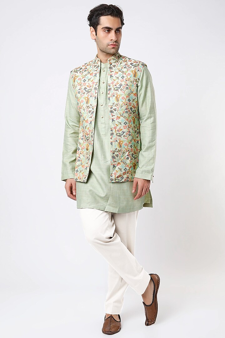 Pista Green Wedding Indowestern Set by Qbik Men at Pernia's Pop Up Shop