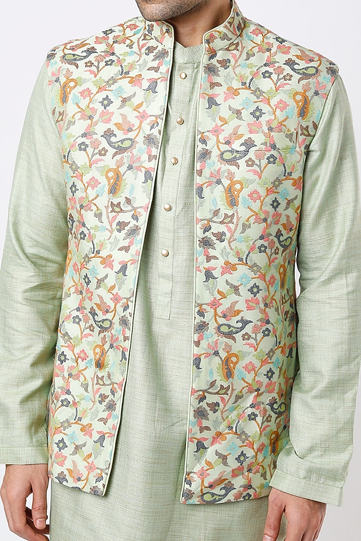 Pista Green Wedding Indowestern Set by Qbik Men at Pernia's Pop Up Shop