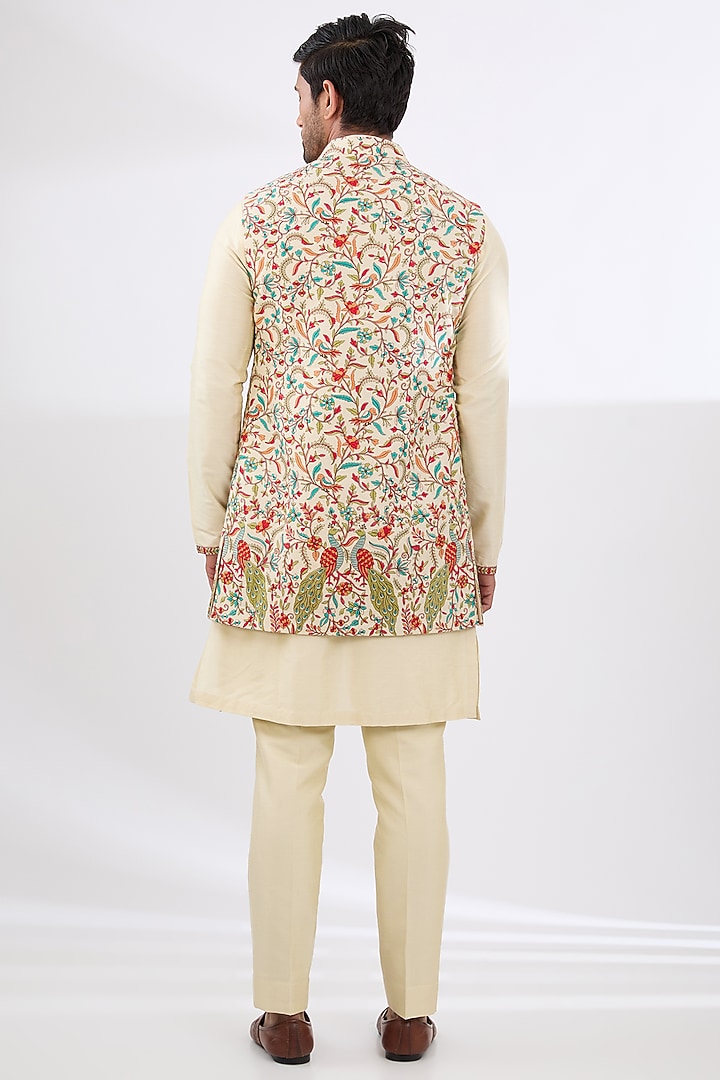 Ivory Kashmiri Embroidered Wedding Indowestern Set by Qbik Men at Pernia's Pop Up Shop
