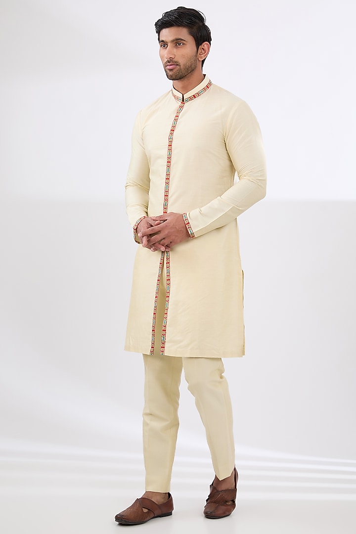 Ivory Kashmiri Embroidered Wedding Indowestern Set by Qbik Men at Pernia's Pop Up Shop