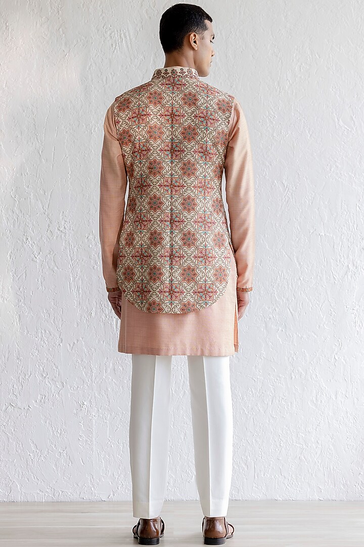 Pink Matka Silk Kurta Set With Bundi Jacket by Qbik Men at Pernia's Pop Up Shop