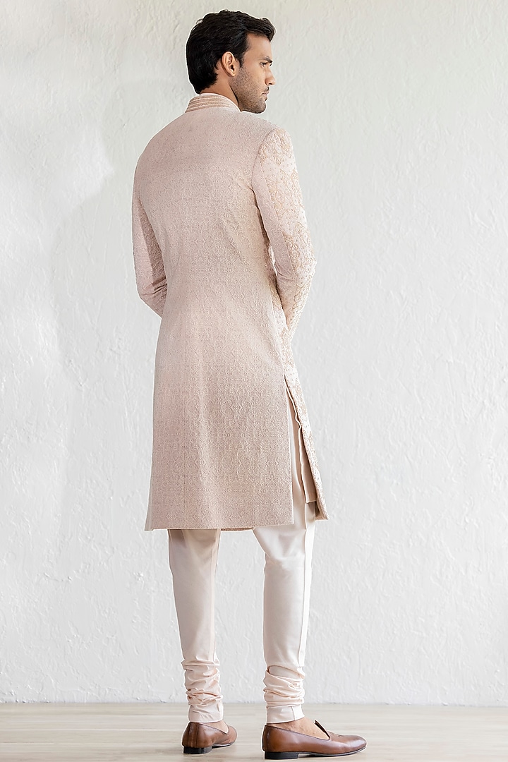 Pink Velvet Embellished Groom Sherwani Set by Qbik Men at Pernia's Pop Up Shop