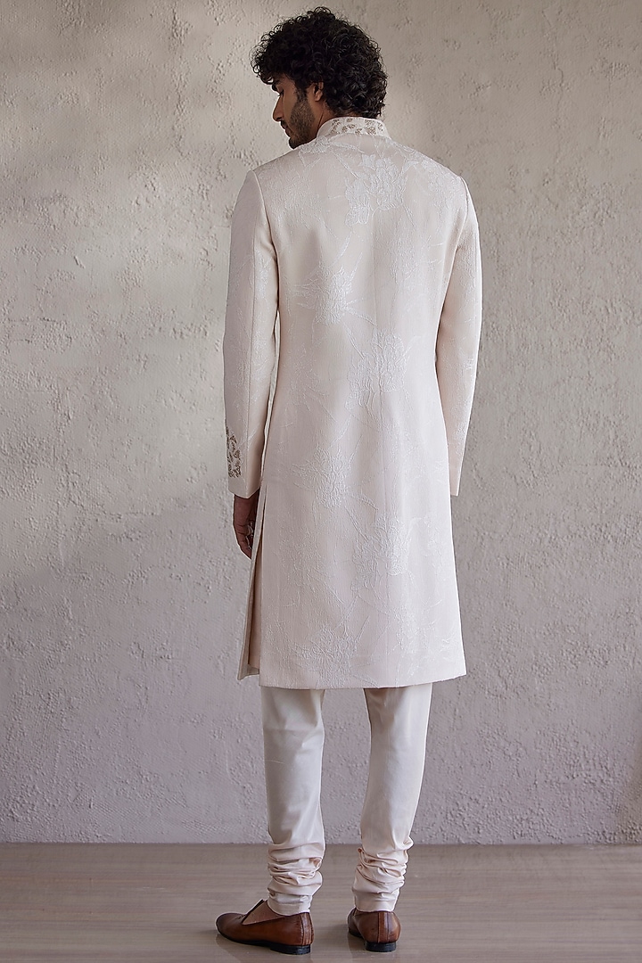 Blush Jacquard Embroidered Groom Sherwani Set by Qbik Men at Pernia's Pop Up Shop