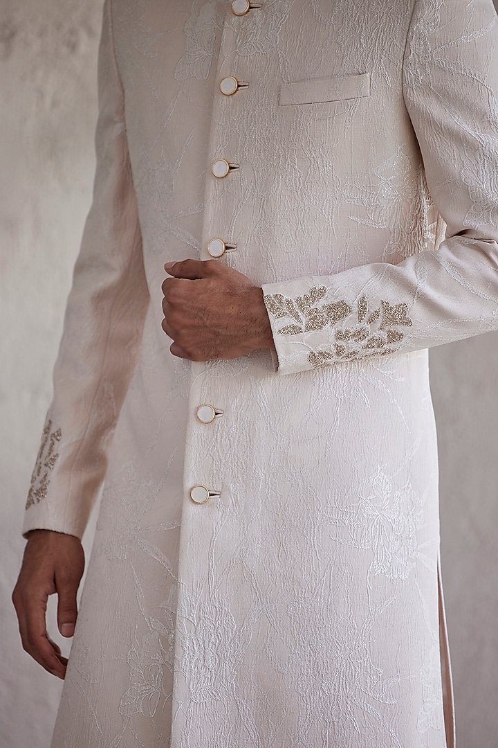 Blush Jacquard Embroidered Groom Sherwani Set by Qbik Men at Pernia's Pop Up Shop