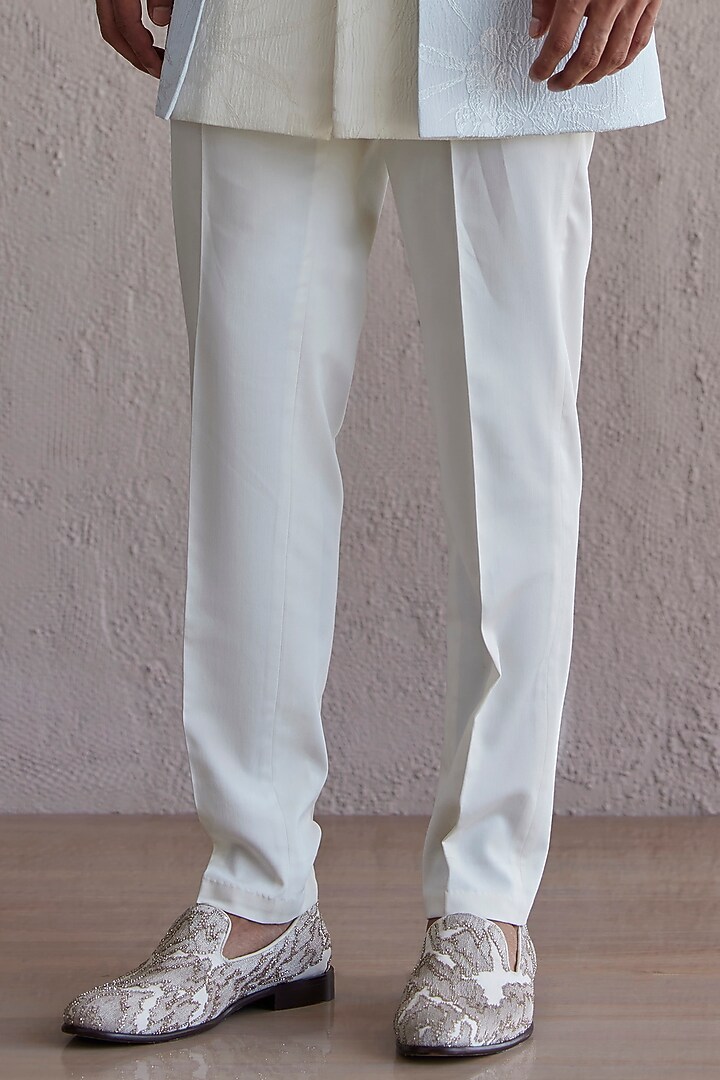 Powder Blue & Ivory Jacquard Embroidered Wedding Indowestern Set by Qbik Men at Pernia's Pop Up Shop