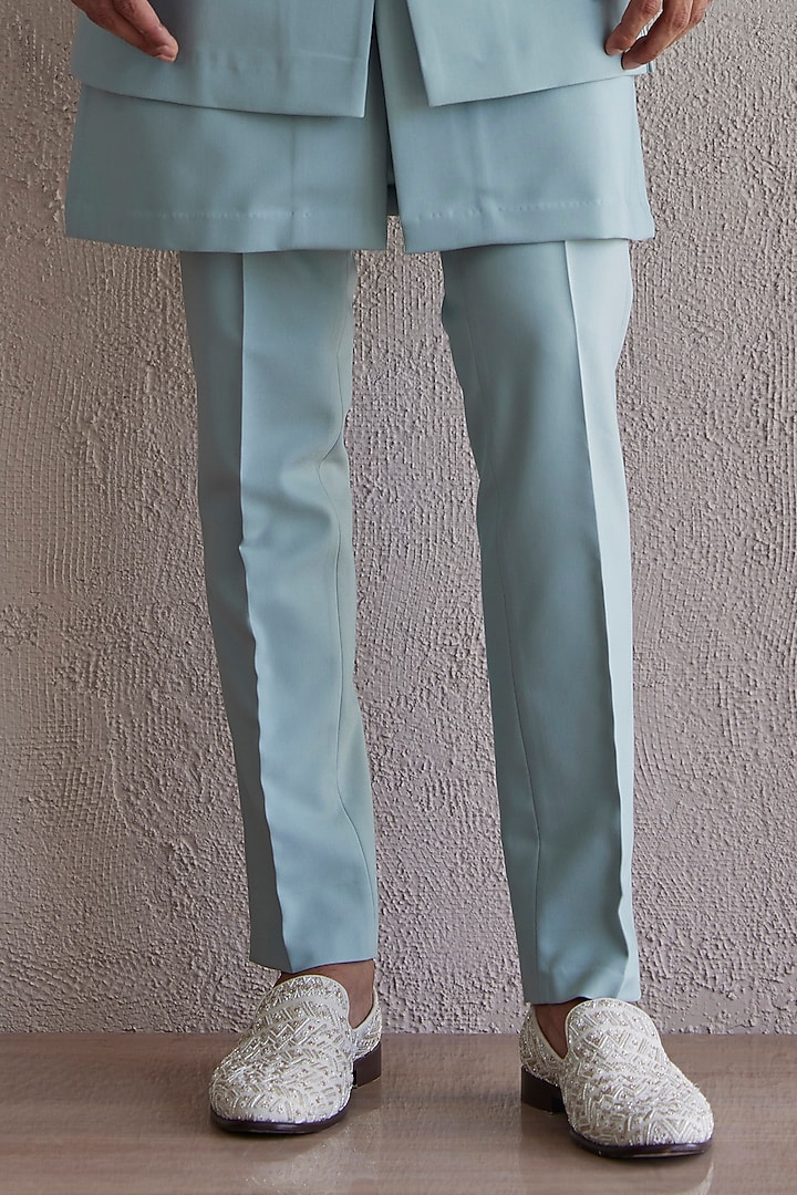 Sea Green Viscose Wool Embroidered Panelled Wedding Indowestern Jacket Set by Qbik Men at Pernia's Pop Up Shop