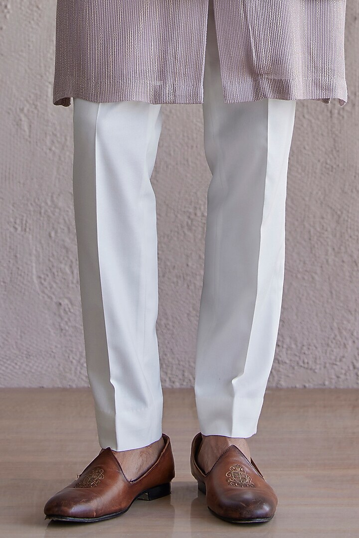 Lavender Jacquard Embroidered Front Open Wedding Indowestern Jacket Set by Qbik Men at Pernia's Pop Up Shop