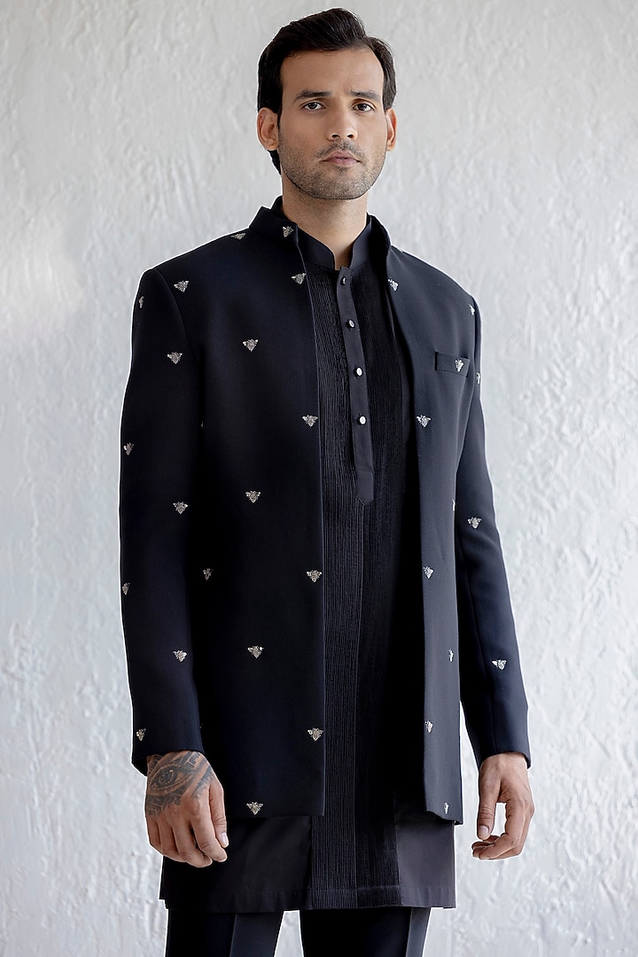 Black Embroidered Indo Western Set by Qbik Men at Pernia's Pop Up Shop
