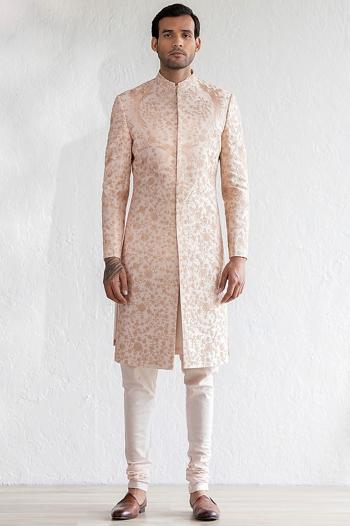 Blush Pink Embroidered Groom Sherwani Set by Qbik Men at Pernia's Pop Up Shop