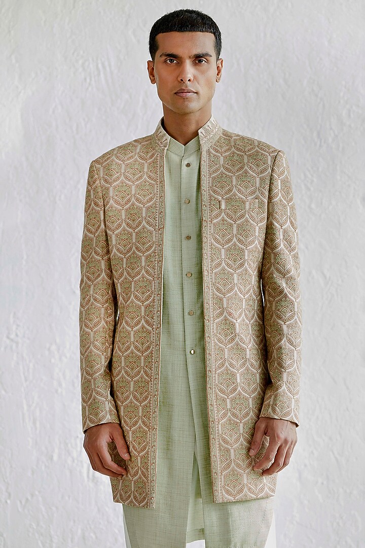 Multi-Colored Embroidered Indo-Western Jacket Set by Qbik Men at Pernia's Pop Up Shop