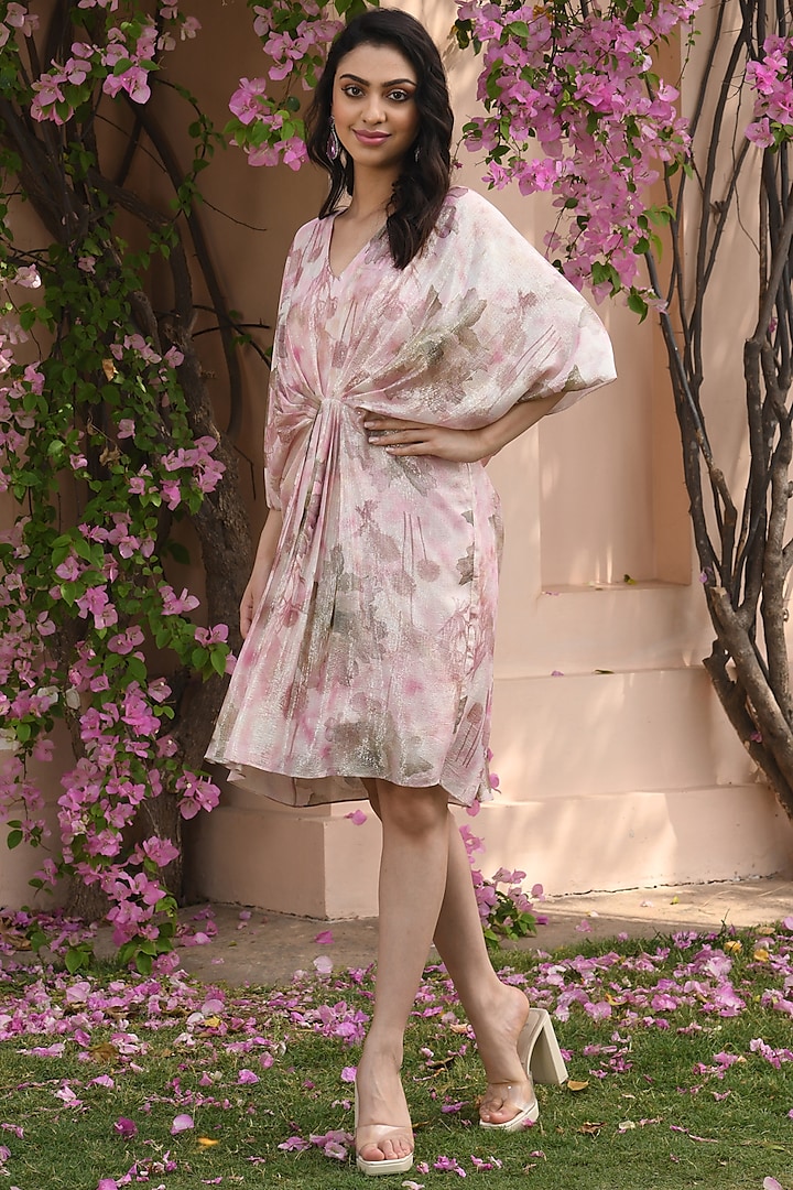 Light Pink Embroidered Kaftan Dress by Q by Sonia Baderia