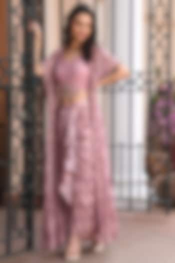 Pastel Pink Printed Dhoti Skirt Set by Q by Sonia Baderia