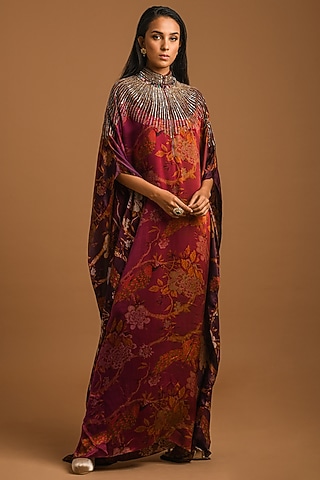 Maroon Embroidered Kaftan by Q by Sonia Baderia