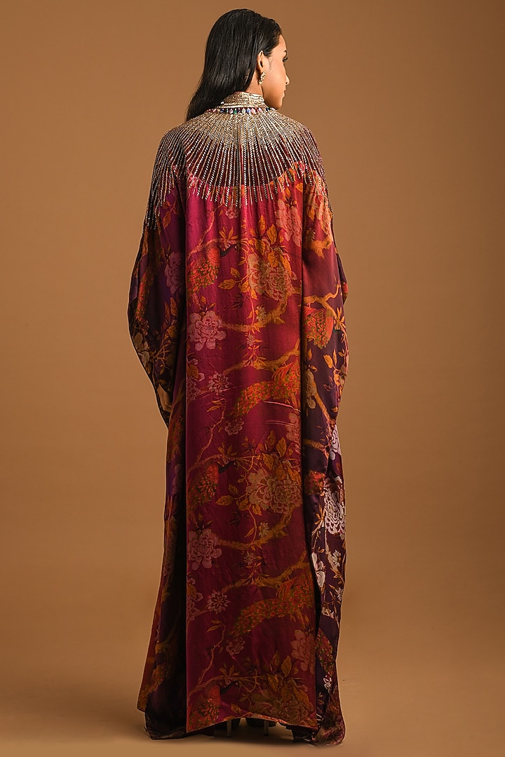Maroon Embroidered Kaftan by Q by Sonia Baderia at Pernia's Pop Up Shop