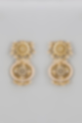 Gold Finish Kundan Polki Chandbali Earrings by Qisbyashmeet at Pernia's Pop Up Shop